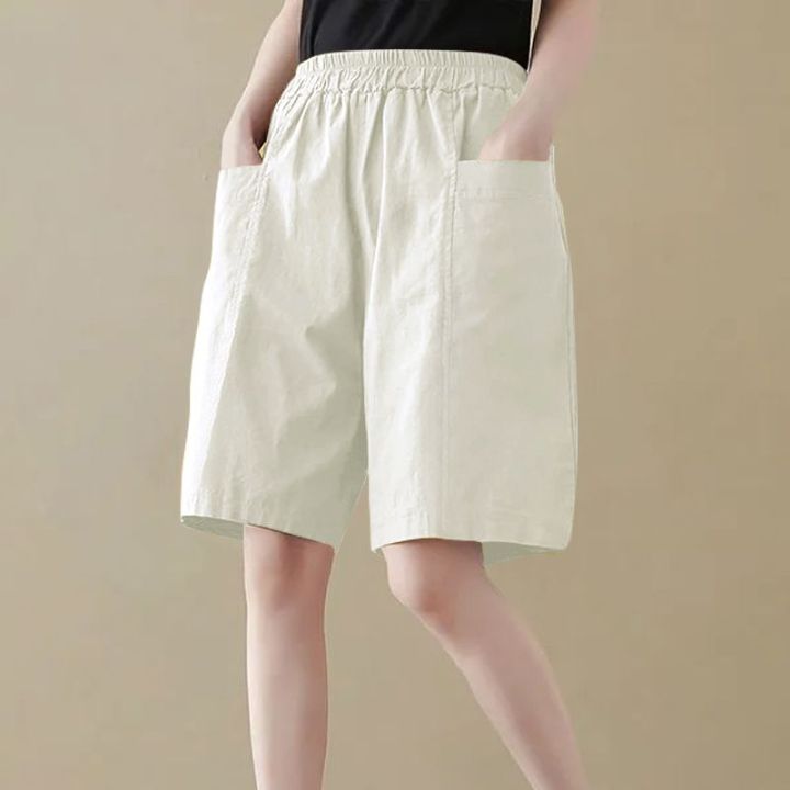 100% Cotton Linen Shorts Women Large Size Wide Leg Short Pants