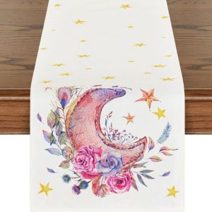 Vintage Ramadan Table Runner 2D Single Print Washable Ramadan Decorations Stain Resistant Reusable Islamic Table Runner Festive Party Decor