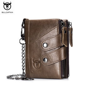 BULLCAPTAIN leather wallet mens multi-function business casual RFID anti-theft swipe multi-card slot buckle zipper coin wallet