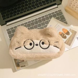 Plush Cat Embroidery Pencil Case Cute Aesthetic Makeup Bag for School Spacious Fluffy Stationery Organizer