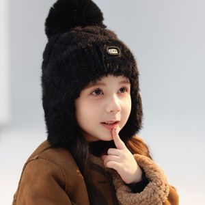 TFHDFHRG Solid Color Kids Winter Hat Double Pompon Thick Yarn Baby Pom Hat Boys Girls Headwear Integrated Design Children Knitted Cap Baby Boys