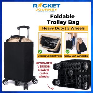 Foldable Trolley Bag 5 swivel castor wheels with Cooling Compartment Detachable Heavy Duty Aluminum Alloy Travel Camping