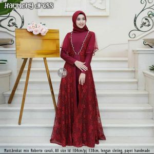 Harmony Dress Brukat Pesta / Kondangan / Lebaran / Gamis Jumbo Ld 120 / Standart Ld 104 / Abaya / Fashion Wanita Terkini
