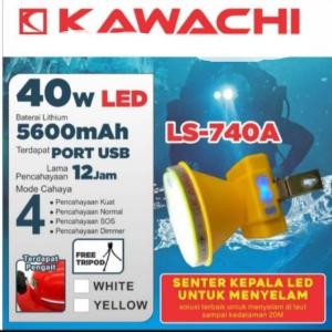 Senter Kepala LED Selam Diving 40 Watt Kawachi Ly-740B Cahaya Putih Waterproof Super Terang dengan Batre 5600mAh Tahan Hingga 12 Jam