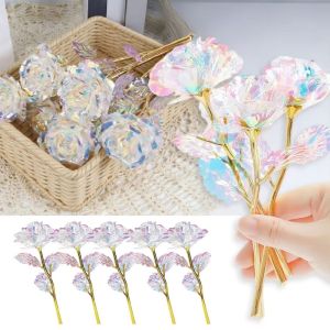 NOBLELYN 6Pcs Handcrafted Gold Leaf Roses Fade Resistant Romantic Artificial Crystal Flowers Elegant Large Gold Rose Gift for Valentines Day and Mothers Day