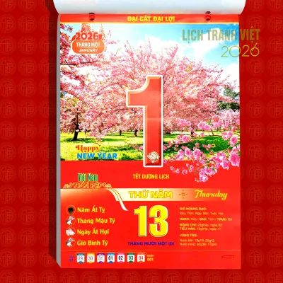 Lịch 2026 kích thước 25x35cm 20x30cm 17x24cm 15x21cm
