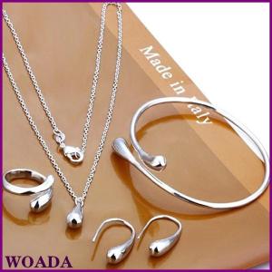 WOADA 4Pcs Fashion Teardrop Jewelry Set For Women Simple Ring Necklace Bracelet Earrings Set For Banquet Wedding Jewelry