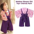 Baju Anak Perempuan Kimono Jepang Motif Bunga Set Overall Celana. 