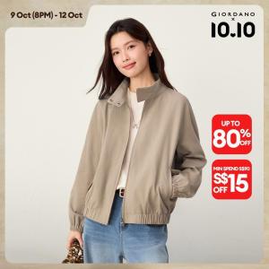 Giordano Women Stand collar drop shoulder relaxed jacket Free Shipping 05376689
