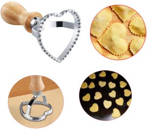DAFIFY Ravioli Stamp Maker Cutter with Roller Wheel Mold Set with Wooden Handle and Fluted Edge Pasta Press Kitchen Attachment