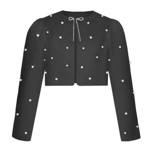 Bunga Girl Bolero Long Sleeve Satin Coats mutiara Faux jaket pendek kanak-kanak Shrug pakaian luar untuk aksesori perkahwinan parti bungkus