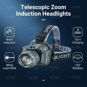 Telescopic Zoom Induction Headlights 120° Rotatable LED Headlamp Rechargeable Waterproof Work Light Camping Fishing Outdoor Emergency