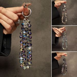 EASYEAH Glitter Crystal Bead Pendant Transparent Colorful Wrist Crystal Chain Stylish Detachable Phone Lanyard for Women Girls