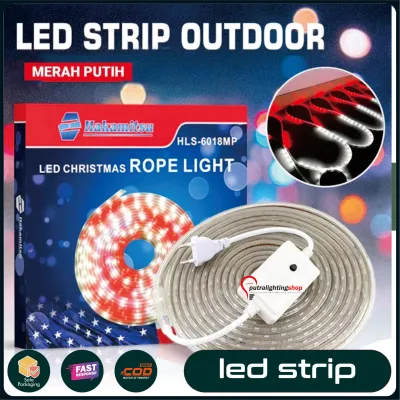 Lampu LED Strip Outdoor Merah Putih 10Meter Termasuk Adaptor 220V Lampu Hias Anti Air