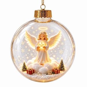 EDHO5 Lightweight Led Christmas Bauble 2D Flat Pattern Transparent Light Up Ornament Festive Fairy Light Shatterproof Clear Star Pendant Tree Hanging