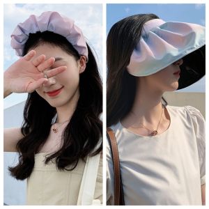 BEAUTYLADIES ด้านบนที่ว่างเปล่า หมวกปีกกว้างกันแดด ที่บังแดด ป้องกันรังสียูวี หมวกกันแดดไวนิล ลำลองแบบสบายๆ นุ่มนุ่มๆ หมวกเปลือกหอยฤดูร้อน การเดินทางการเดินทาง