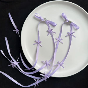 C.three Sweet Girl Style Bangs Clip Long Ribbon Hair Clip Bow Hair Clip Ballet Style