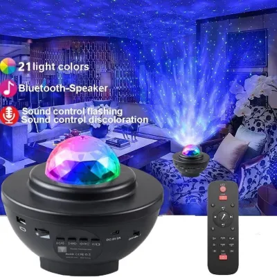 Galaxy LED Projector | Music Bluetooth Speaker with Starry Water Wave Aurora LED Light | Multi-Color Light Night Lamp | Lampu Bintang Bluetooth Speaker