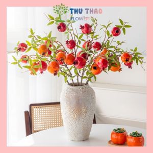 Cành lựu giả trang trí cao cấp 6 quả cành hoa trang trí tết mang lại tài lộc