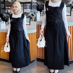 Oneset Wanita Vest & Rok Panjang Mayung Bahan Katun Twill Polos Streach Melar Korean Style