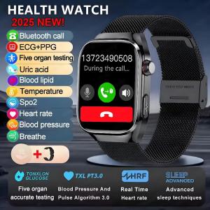 2025 Đồng hồ thông minh mới cho nam về axit uric mỡ máu ECG+PPG nhịp tim huyết áp cuộc gọi Bluetooth theo dõi sức khỏe thể thao