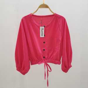 Kaos crop kerut tali full kancing - kaos crop wanita - baju crop cewek korea style crop top - ramise