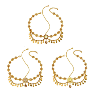 Elegant Gold Color Indian Headpiece with and Rhinestones for Women Bridal Wedding Accessory Daily Use Outfits