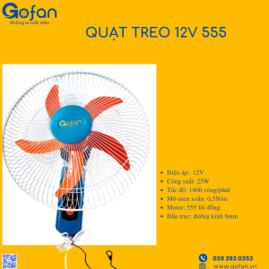 Quạt treo tường 12V-công suất 25W- GOFAN-quạt năng lượng mặt trời sải cánh 40cm lồng 45cm 96 nan -hàng có sẵn TP HCM