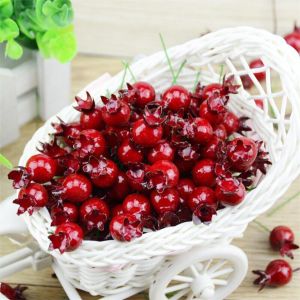 CEMOMEF Decorative 20pcs Vegetable Red With Cherry Stamen Christmas Artificial Fruit Wedding Decoration Simulation Berries Fake Pomegranate