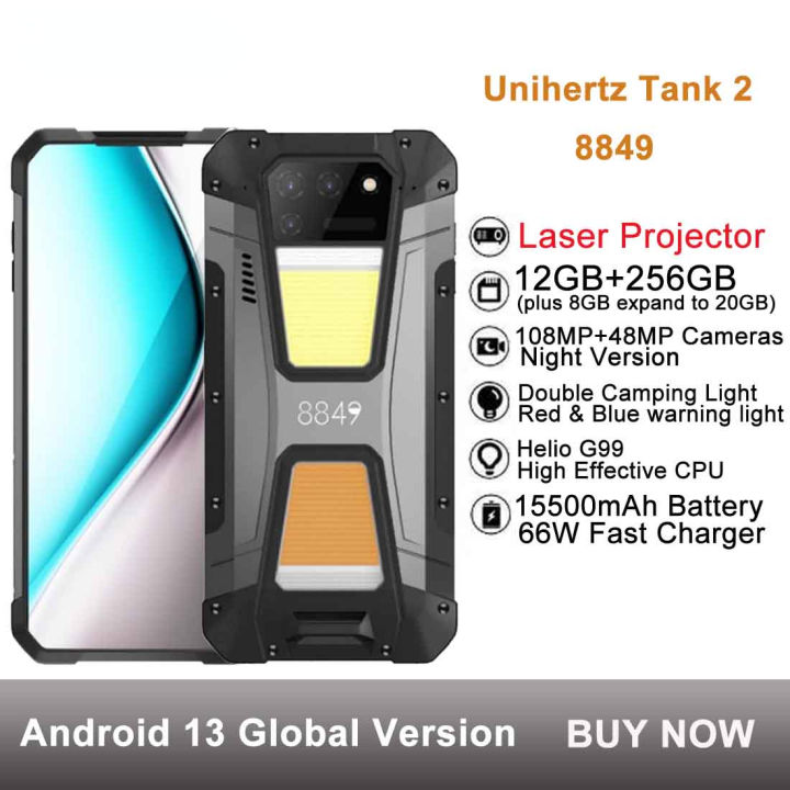 Unihertz TANK 2 Projector phone 22GB 256GB 32MP 108MP 64MP Night Vision  Double Camping Light 15500mAh G99 Support TF SD NFC