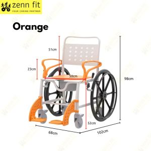 Portable Shower Wheelchair With Commode 25 INCH Wheels Toilet Seat/Bathroom/Outdoor Travel Elderly Kerusi Roda Orang Tua