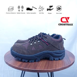 Sepatu Boots Pria Safety Crostrax Kulit Ujung Besi Sol Karet Sepatu Formal Casual Pantofel Boot Savety But Sepeti Septi Buts Sevti Bot Septy Bots Sefty Kerja Kantor PDL PDH Proyek Lapangan Hiking Gunung Touring Bikers Tracking Hitam Coklat bayar di tempat
