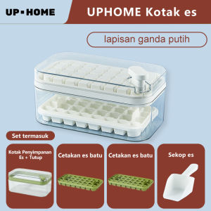 UPHOME Cetakan Es Batu 32 Grid 2 Tray Wadah Transparan / Ice Cube Maker Dengan Press Handle Sekali Tekan