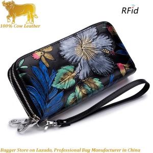Royal Bagger Long Wallets For Women Genuine Cow Leather RFID Blocking Fashion Clutch Bags Ladies Phone Pocket Card Holder Double Zipper Purses