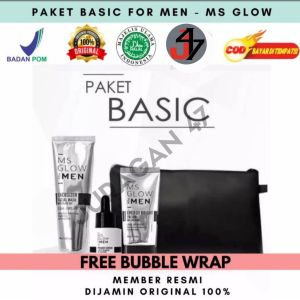 Paket Basic MS Glow Men 3 in 1 Free Pouch-Cream Whitening Pria -JURAGAN 47