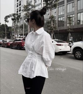 [CÓ ẢNH+VIDEO THẬT] Sơ mi trắng nữ kiểu plepum Hyuna (Gangnam Style) chiết eo công sở đi học tôn dáng mẫu hot bo tay áo mặc được cả 4 mùa