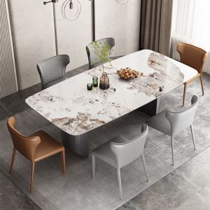Dining Table Stone Plate Italian-Style Light Luxury Bright Stainless Steel Modern Simple Home Rectangular Designer Dining Table