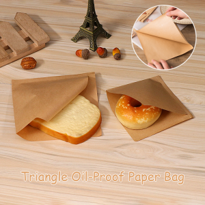 100PCS/50PCS Triangle Oil-Proof Paper Bag Brown Individual Burger Hotdog Triangle Baking Bag