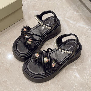 [Free Shipping] WomenS Summer Sandals 2025 New Style Perfect For Wearing With Dresses Featuring Floral Designs And Thick High Heels