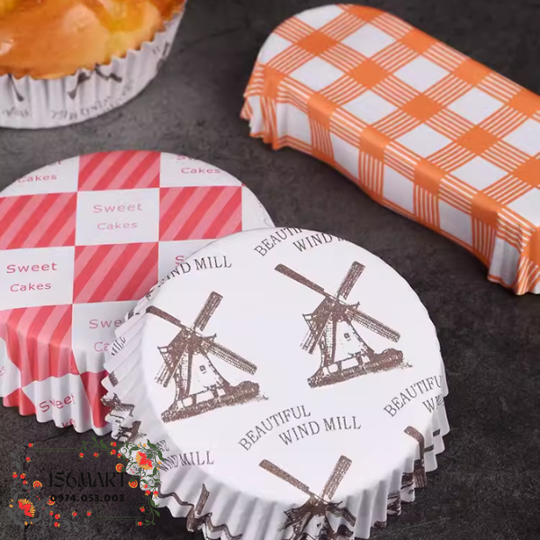 Đế giấy nến nướng bánh mì, cupcake hoạ tiết cối xay gió (tròn/ oval ...