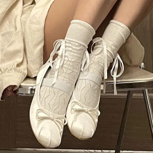 CADIAES ถุงเท้าผู้หญิง โบว์ริบบิ้น รูปแบบที่ 2 ถูกตั้ง ฤดูใบ ไม้ ร้อน ถูกตั้ง ใบผ้า ใบผู้หญิง ตาข่าย สีทึบ ขนาดของ 29