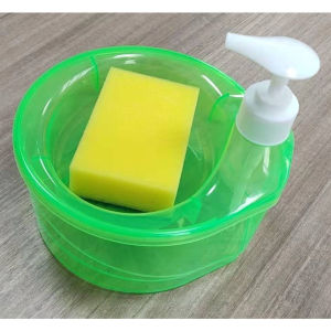 2 in 1 Round Dishwashing Soap Liquid Pump Dishwasher Soap Dispenser Container with Free Sponge Kitchen Dishwashing Liquid Press Box Dishwashing Multipurpose Cleaning Supplies