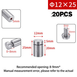 20pcs 12x25mm Advertise Board Nail Bolt Acrylic Stand Off Bolts Stainless Steel Standoff Screws
