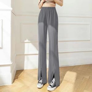 CMGE Casual Slit Wide Leg Pants for Women Summer Thin High Waist Loose Straight Suit Trousers #C5591