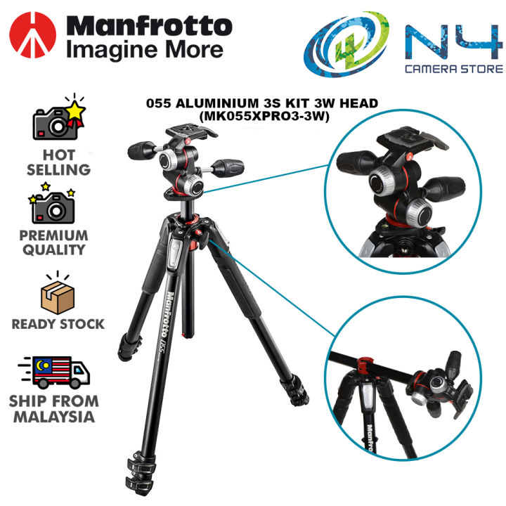 Manfrotto Aluminum 3-section Tripod Kit, Includes 3Way Head with Quick ...