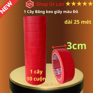 Băng keo giấy màu đỏ rộng 3cm dài 25 mét lõi giấy 3mm 1 cây 10 cuộn giá tại xưởng