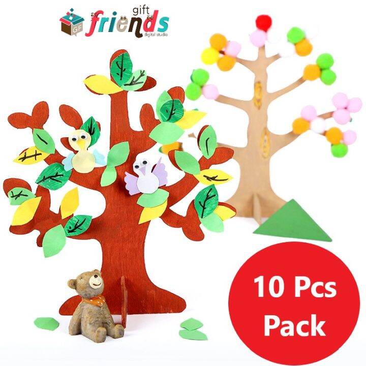 10 Pcs Unfinished Wooden Tree Craft ; Unpainted Wood ; Blank Tree Shape ...