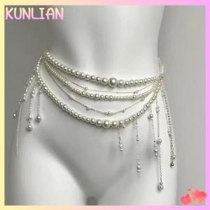 [KUNLIAN] ห่วงโซ่เอวประดับพู่ดอกไม้หลายชั้นแฟชั่นห่วงโซ่เอวไข่มุกย้อนยุคสำหรับผู้หญิงเด็กผู้หญิงเครื่องประดับเสื้อผ้าของขวัญ