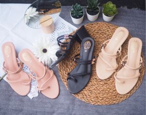 instock พร้อมส่ง รองเท้าส้นสูงสไตล์เกาหลีแบบสวยเปิดส้น หนังนิ่ม ใส่สวย