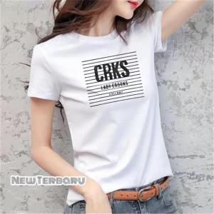 BAYAR DI TEMPAT(COD)-Kaos Oblong Wanita CRKS Distro Cewek Atasan Kekinian Murah Lengan Pendek Tumblr Tee Casual T-shirt Cotton Combed Tshirt Pakaian Olahraga Santai Remaja